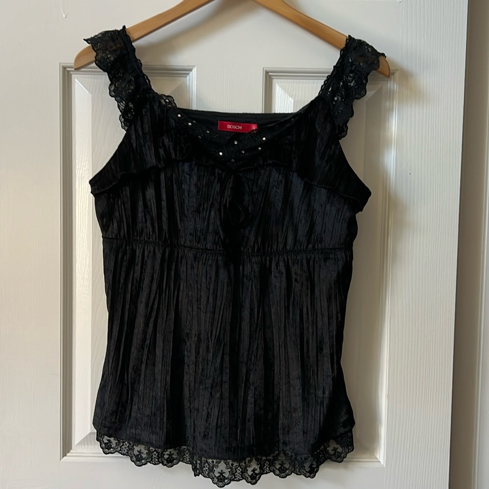 Bosch Black Velvet and Lace Tank Top, M